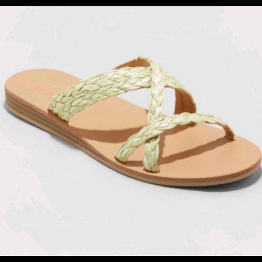 NWT Universal Thread Opal Slide-on Braided Sage Green Flat Sandals